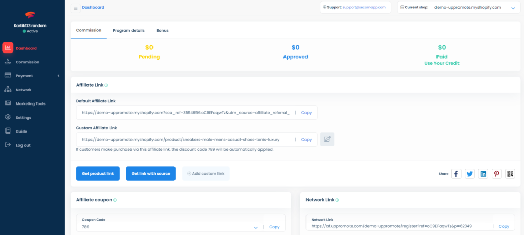 affiliate account dashboard
