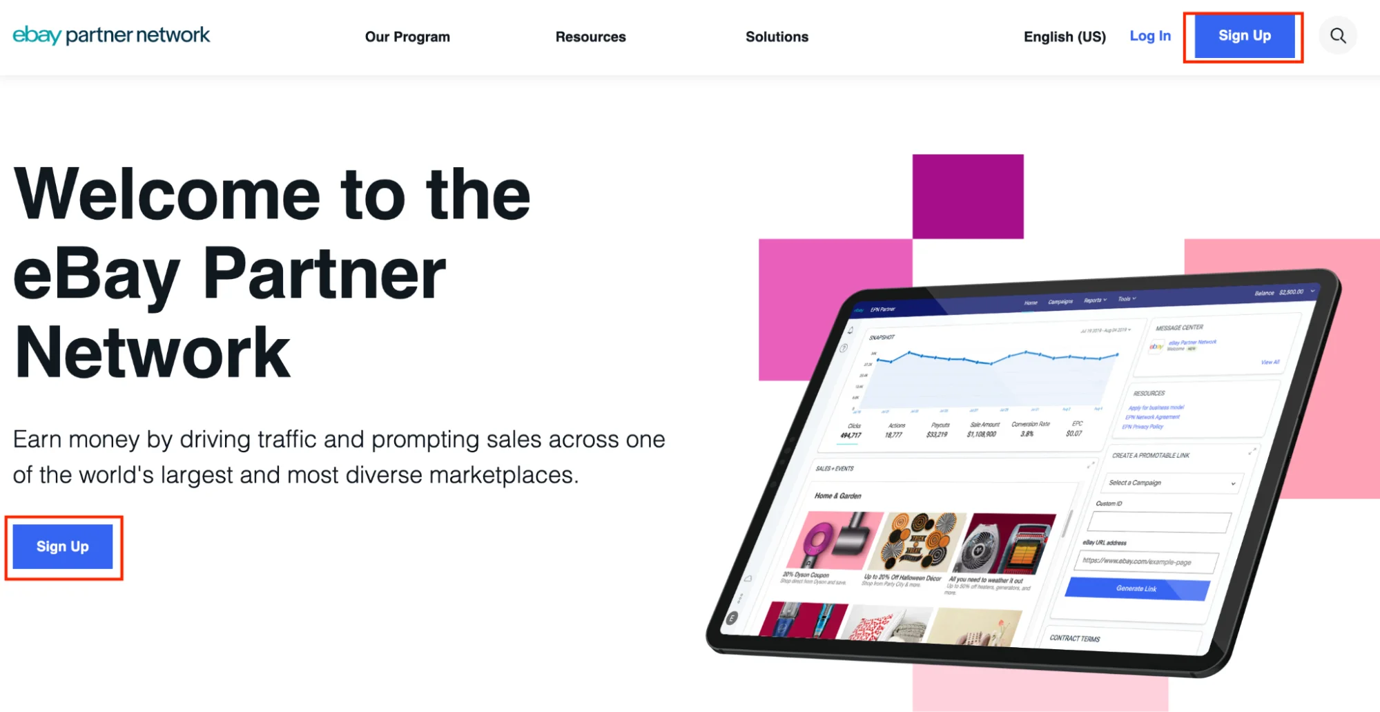ebay partner network page