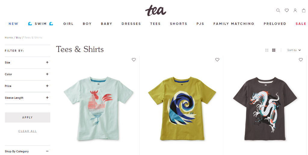 A screenshot of Tea Collection’s website