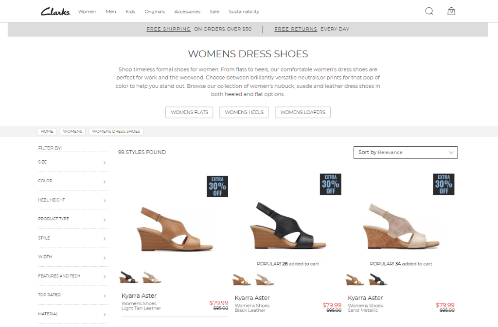 A screenshot of Clarks USA’s website