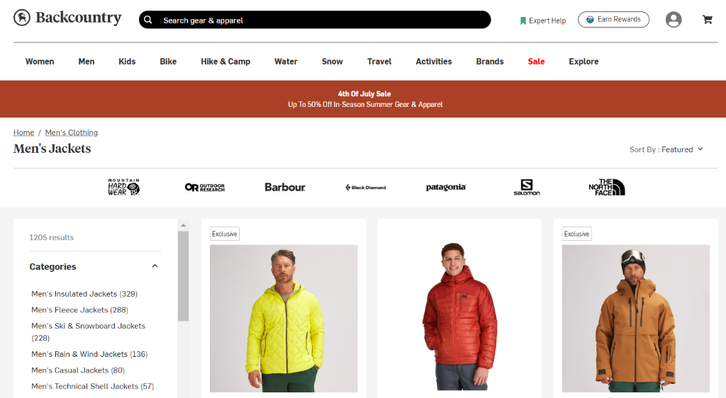 A screenshot of Backcountry’s website