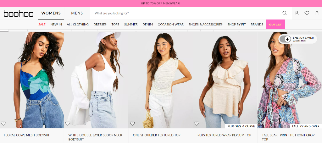 A screenshot of Boohoo’s website