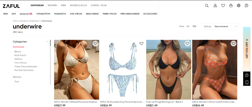 A screenshot of Zaful’s website