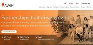 Screenshot of Awin landing page