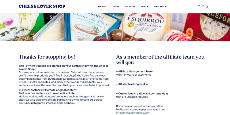 cheese lover shop affiliate program