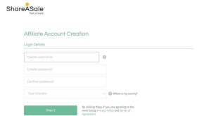 Screenshot of ShareASale’s affiliate account creation page